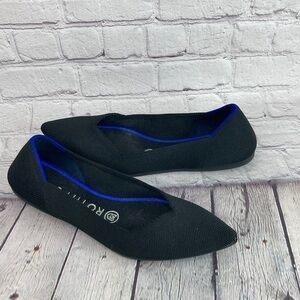 Rothy’s black blue classic pointed toe flats size 7.5